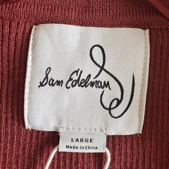 NWT Sam Edelman Dress Size Large Ribbed Collared Midi Sweater $118 Rust Orange - Picture 4 of 16